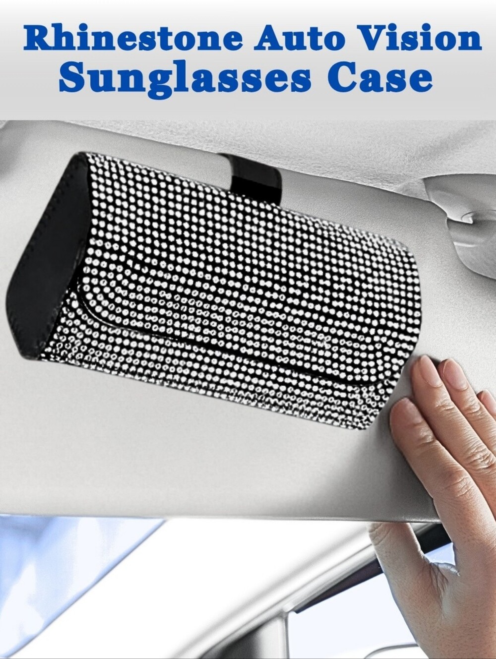 Silver & Black Auto Visor Bling Rhinestone Vision Sunglasses Case